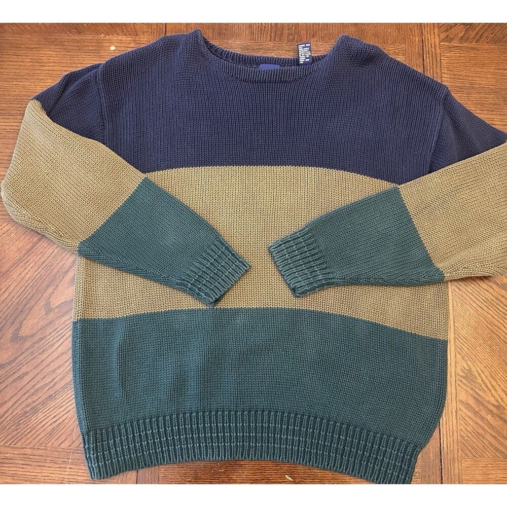Vtg 90s GAP Cotton Ribbed Crewneck Knit Cotton Sweater Striped Colorblock Large
